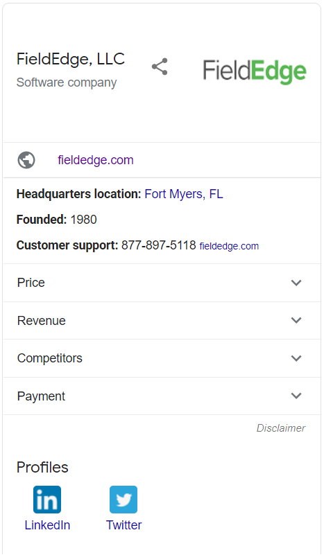 FieldEdge SERP Rich Snippet - Digital Marketing for Plumbers